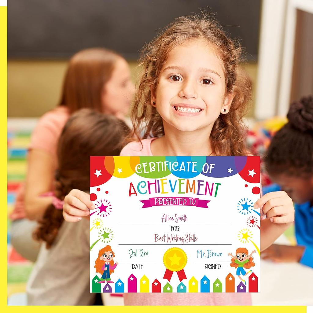 40 PCS Preschool Diploma, Certificate of Achievement in 2 Designs Colorful Certificate of Awards School Classroom Supplies for Kids Students