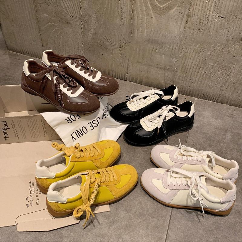 Women's Lace-up Color Matching Round Head Versatile Comfortable Casual Sports Shoes Women's Leather Board Shoes Women