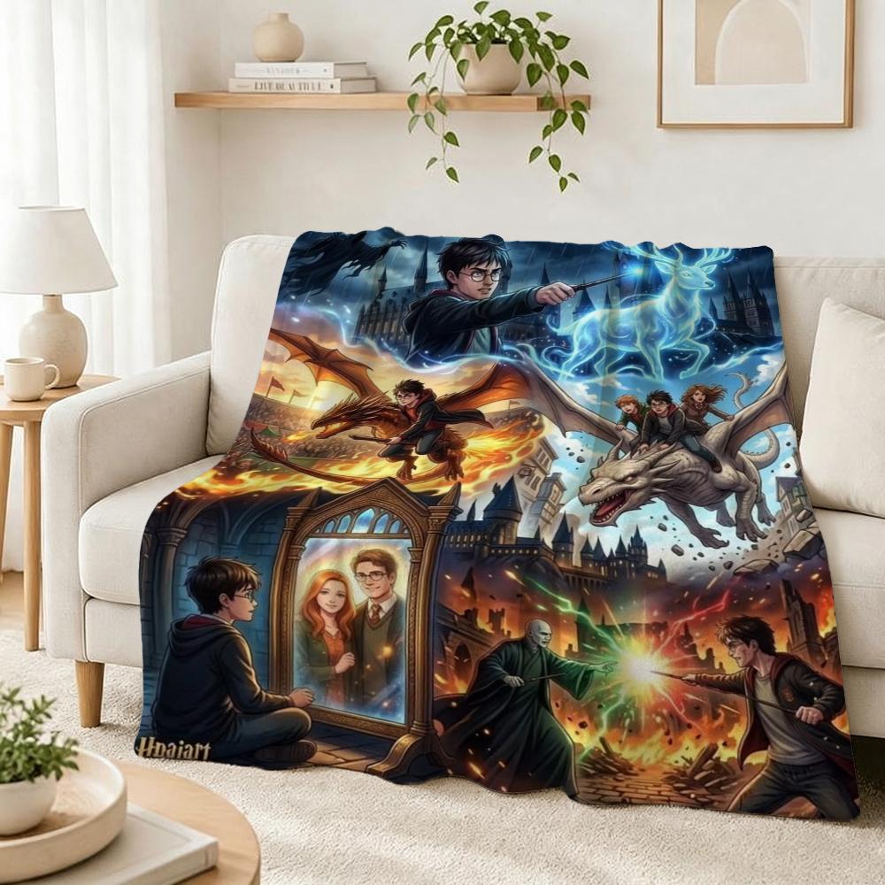 Harry Potter Magical Adventures Flannel Printed Blanket Thick Warm Throw Blanket For Living Room Gaming Room Home Party Decor Holiday Gift