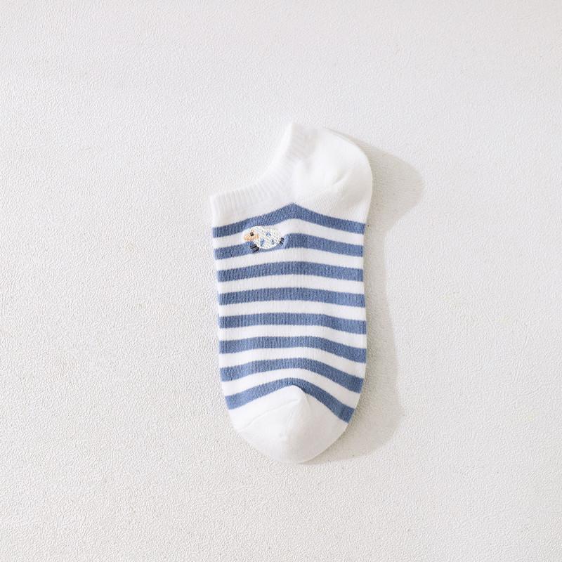 5 Pairs Women Socks Harajuku Embroidered Short Sock Female Cartoon Sock Sheep Striped Solid Casual Cotton Breathable Ankle Socks