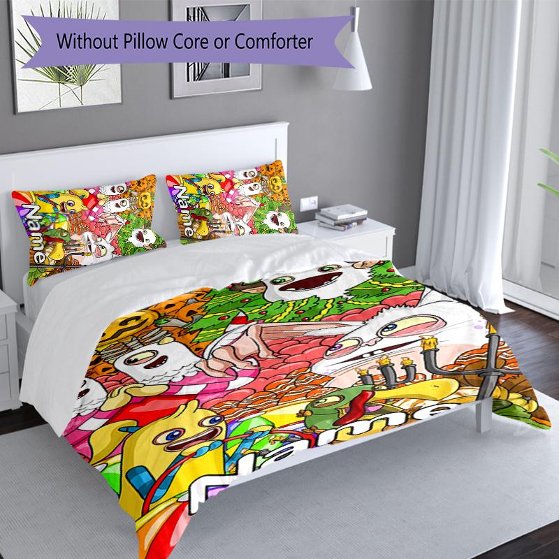 3pcs Custom Name My Singing Monsters Set,Includes 1 Duvet Cover and 2 Pillowcases,All-season Bedroom Decor