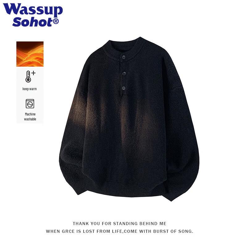 Wassup Sohot Old Money Style Men's Henley Collar Pullover Sweater