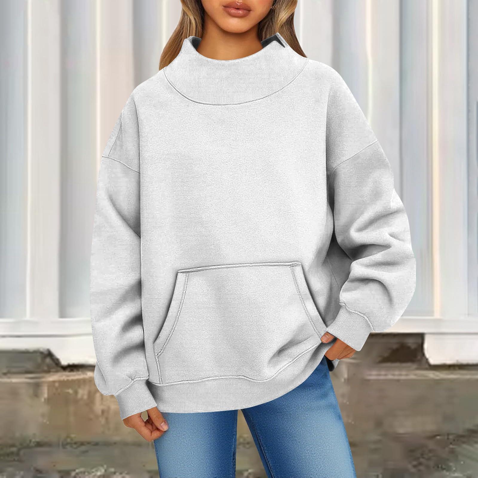 

Женский модный повседневный однотонный пуловер с круглым вырезом, длинными рукавами и карманом, спортивный повседневный топ XL