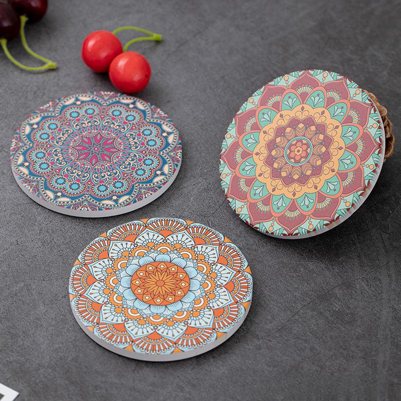 Bohemia Vintage Coasters Heat-insulated Ceramic RoundHousehold Retro Anti-scalding Tea Mat Kitchen Tableware Mat Accessories
