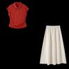 Polo Collar Linen Blend T-Shirt & Skirt Set