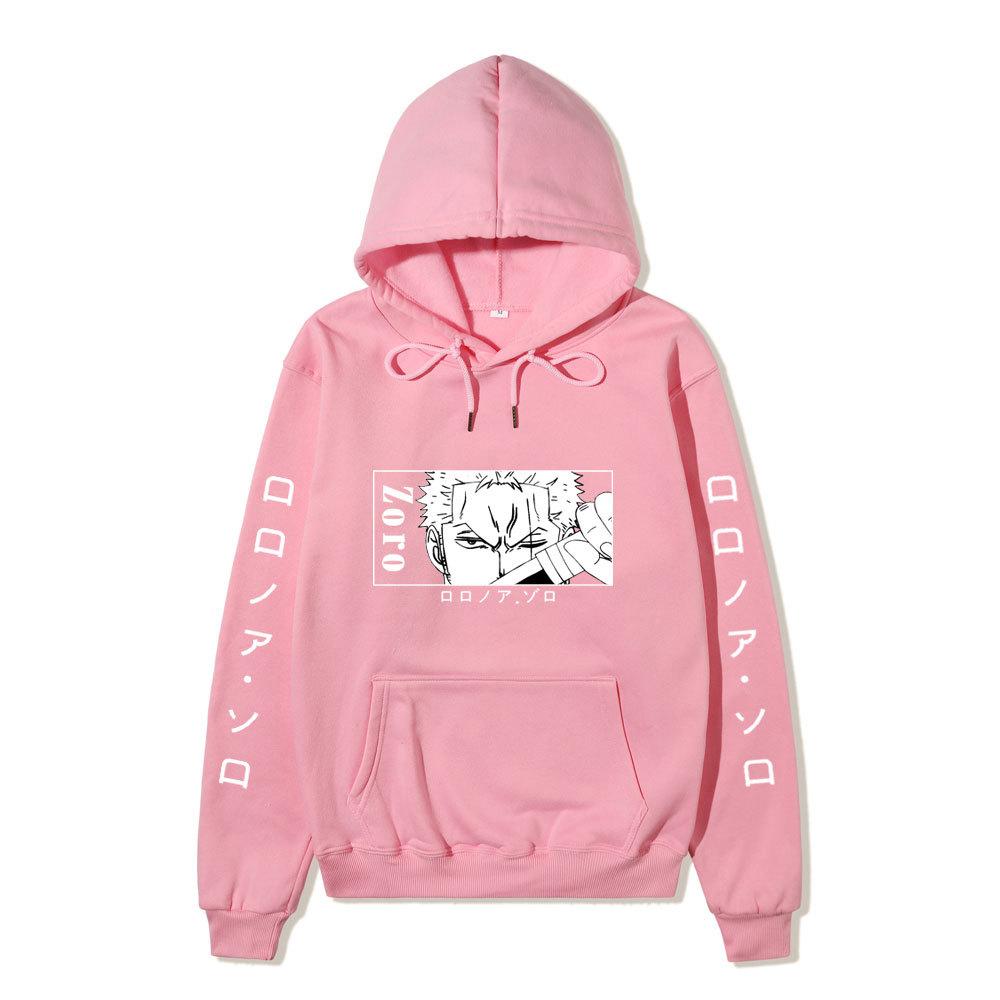 One Piece Hoodie, Roronoa Zoro Manga Graphic Japanese Letter Sleeve Print Pullover Sweatshirt Unisex Streetwear