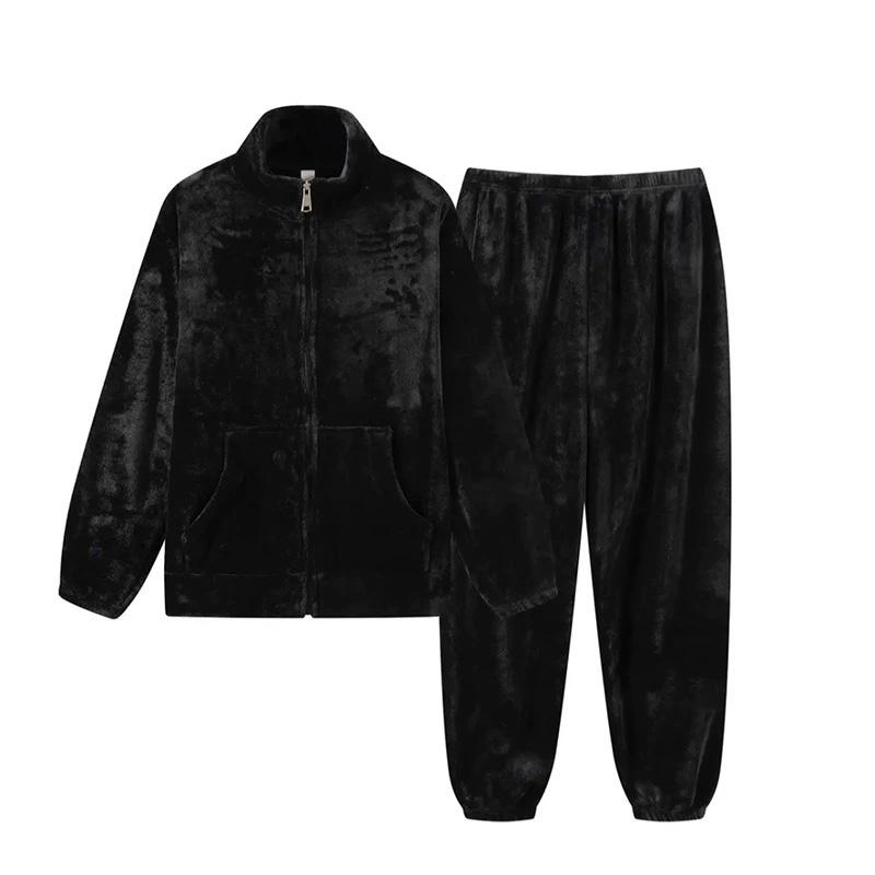 

Женский комплект теплой пижамы из кораллового флиса с высоким воротником для зимы 2XL чёрный