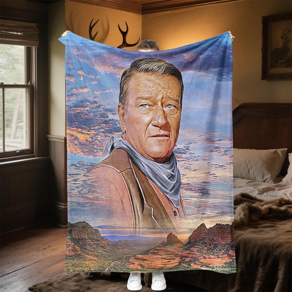 John Wayne Western Cowboy Blanket Soft Comfortable All Seasons Perfect Sofa Office Nap Travel Festive Gift