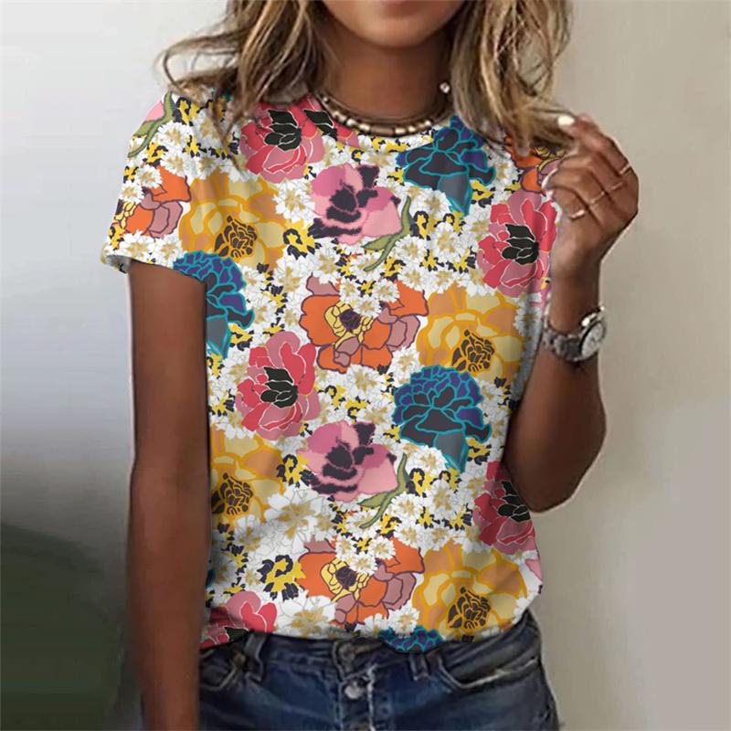 Футболка с 3D-принтом и красочными цветами для женщин — фото 4