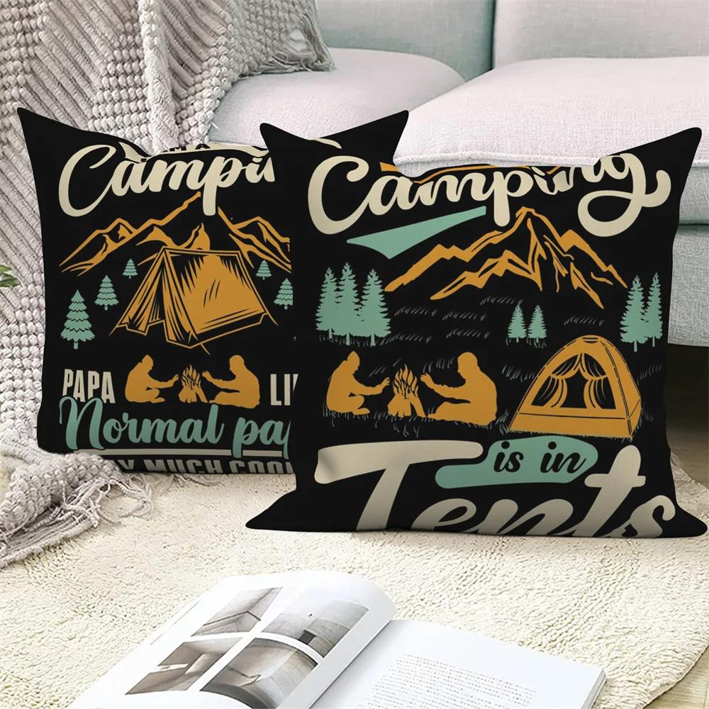 Decorative Cushion Covers Camping Bus Printed Pillow Home Sofa Throw