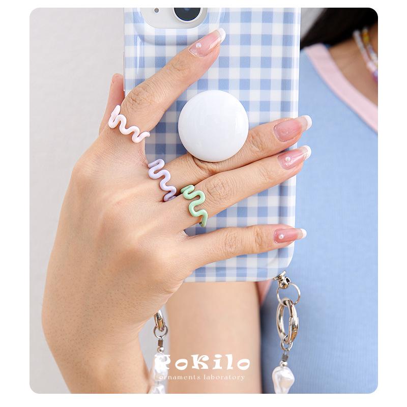 YOK Simple Curved Macaron Color Open Ring for Women