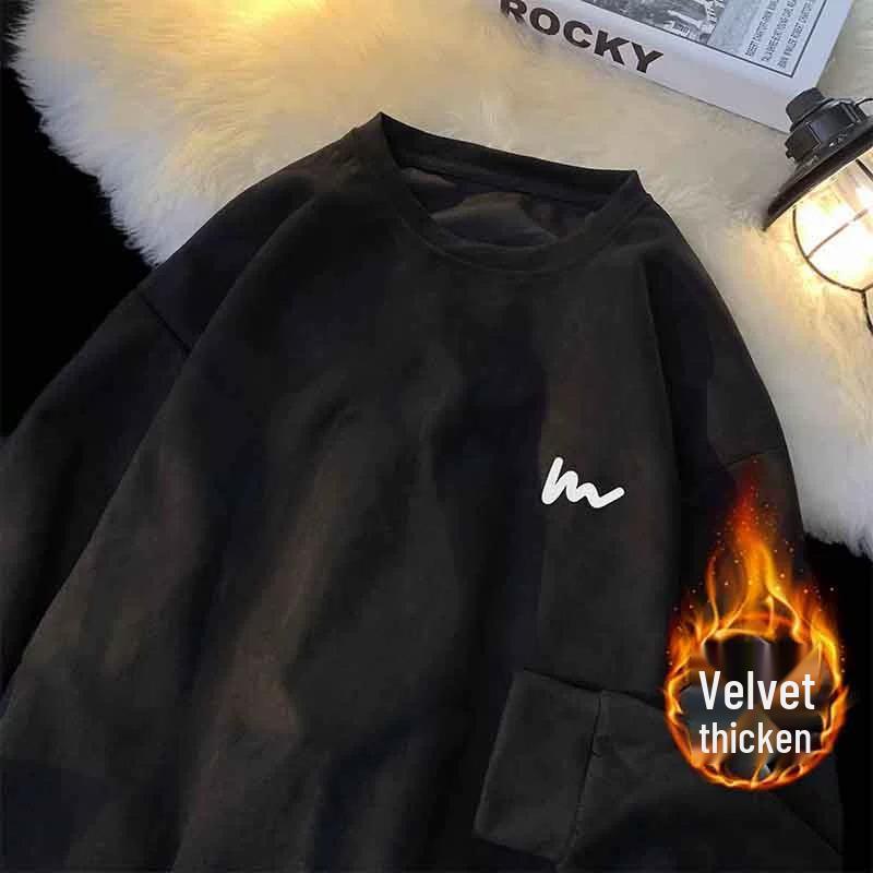 Hua Men's Heavyweight Embroidered Cotton Hoodie - Trendy Spring/Autumn Student Style, Loose Fit Long Sleeve