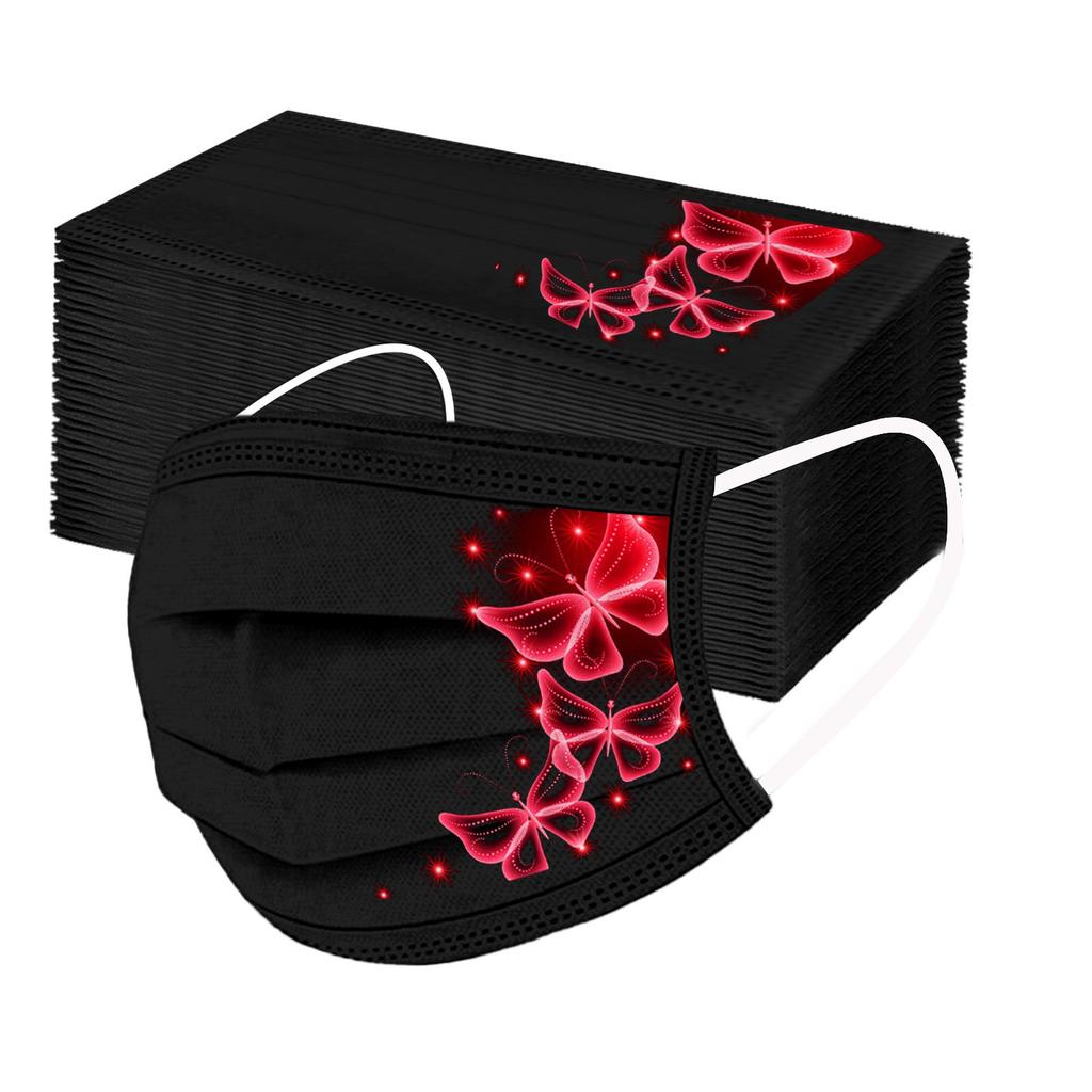 50PC Adult'S Butterfly Printed Mask Disposable Protective Face 