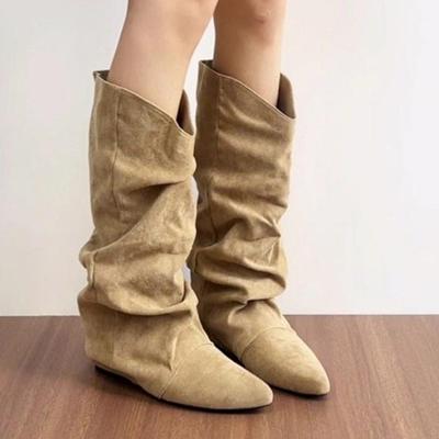 2026 New Knee High Women Boots Pointed Toe Flats Shoes Designer Winter Walking Boots Goth Casual Sport Shoes Chelsea Botas Mujer