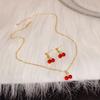 French Garnet Cherry Pendant, Burgundy Stud Earrings Necklace Set, Sweet Girly Factory.