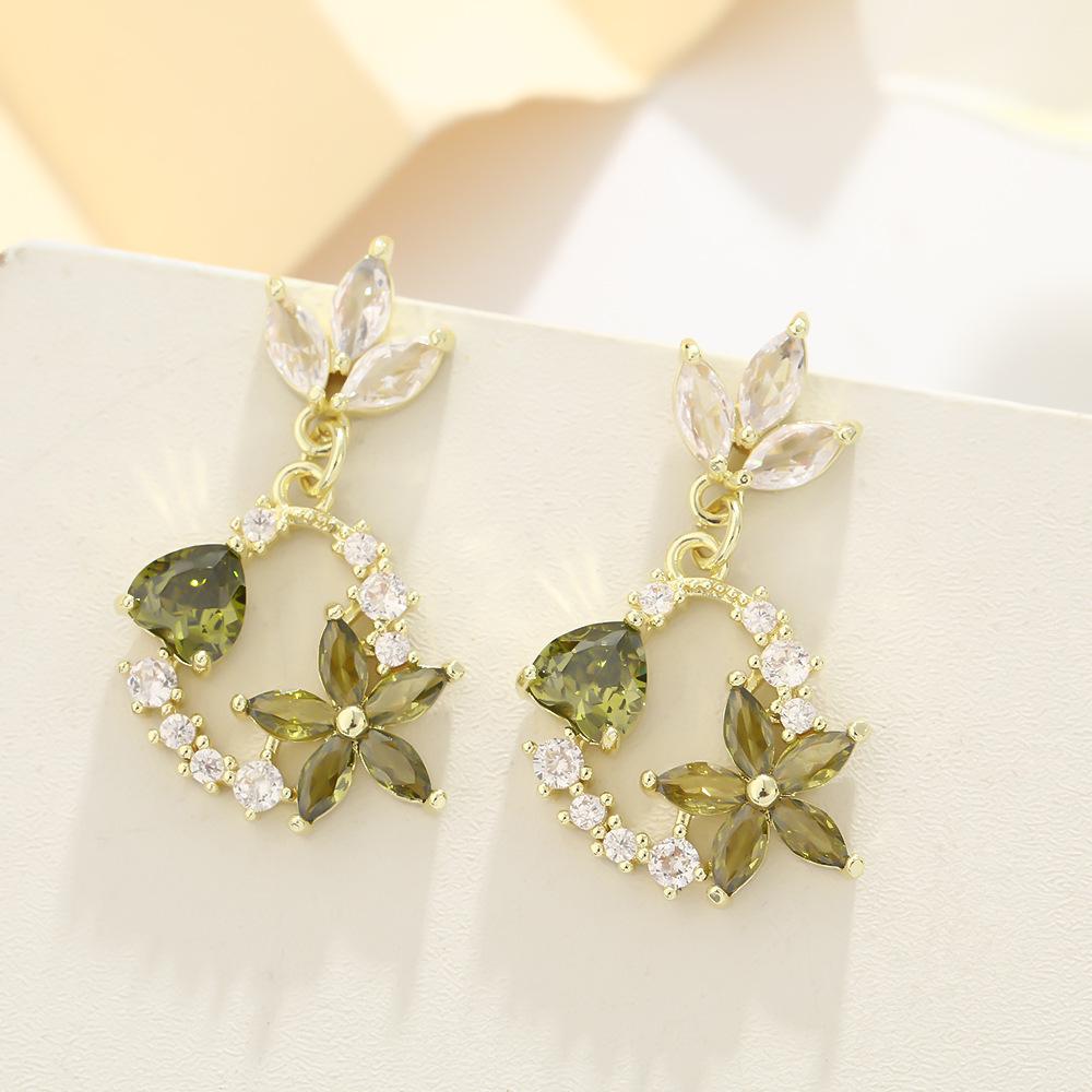 European Light Luxury Floral Wreath Dangle Earrings: Full Diamond, High-End Party Jewelry