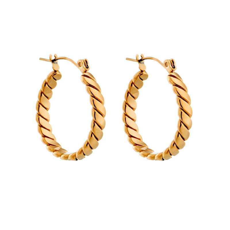 Titanium Steel Gold Chunky Twisted Hoop Earrings Non Fading Versatile Ear Cuff for Women