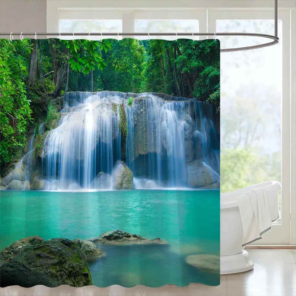 Tropical Forests Shower Curtain Aesthetic Woods Bird Fabric Bathroom Curtain Natural Scenery Home Decor Bathroom Accessories Set