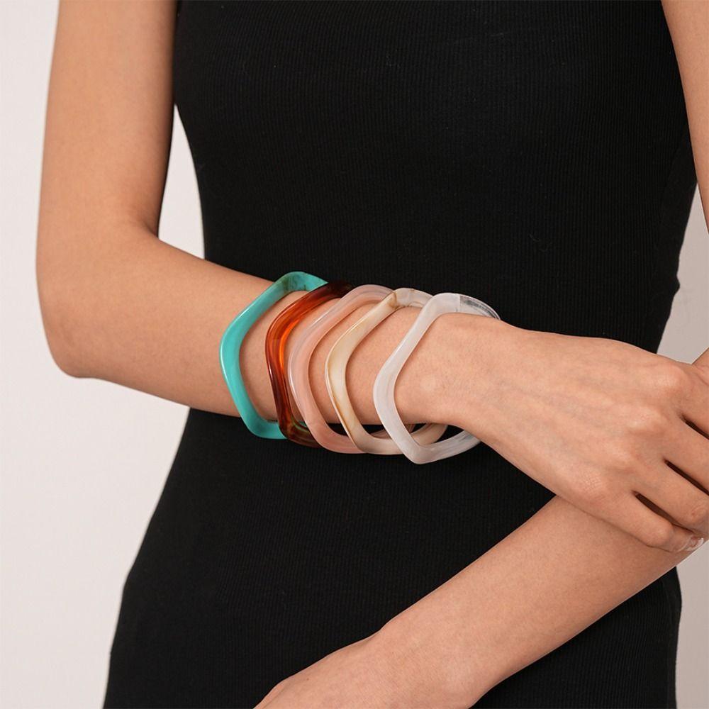 Minority Design Jelly Color Wide Bracelet Retro Geometric Irregular Bangle  Daily
