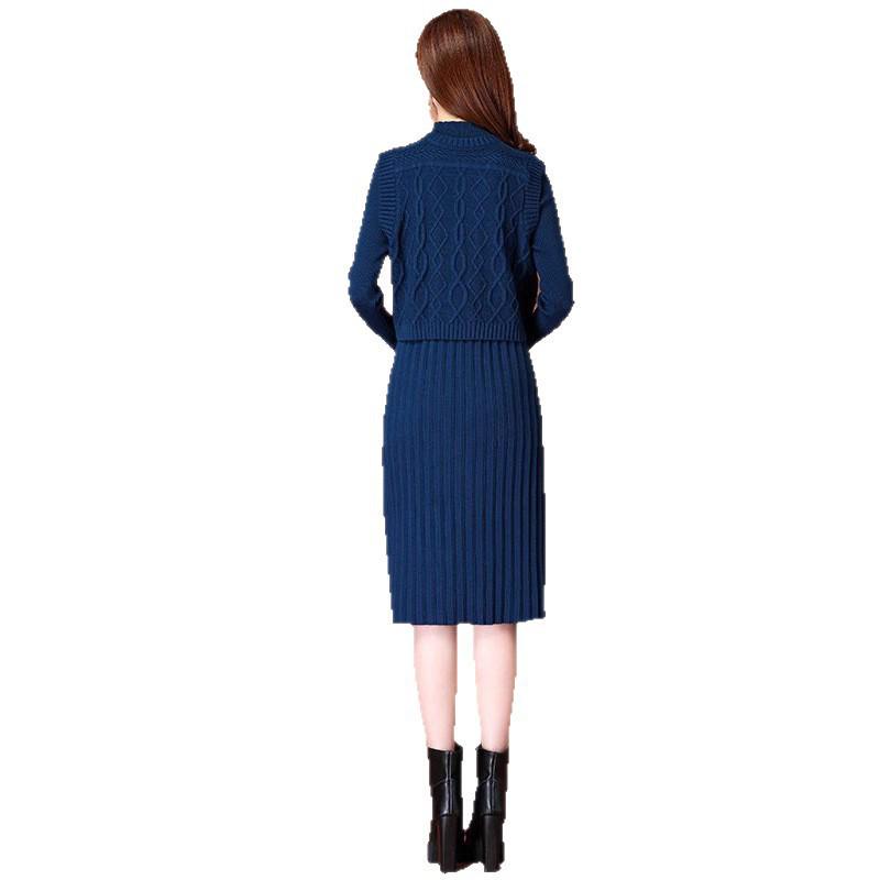 2025 Autumn/Winter Women's Elegant Knit Two-Piece Mid-Length Wool Dress Set