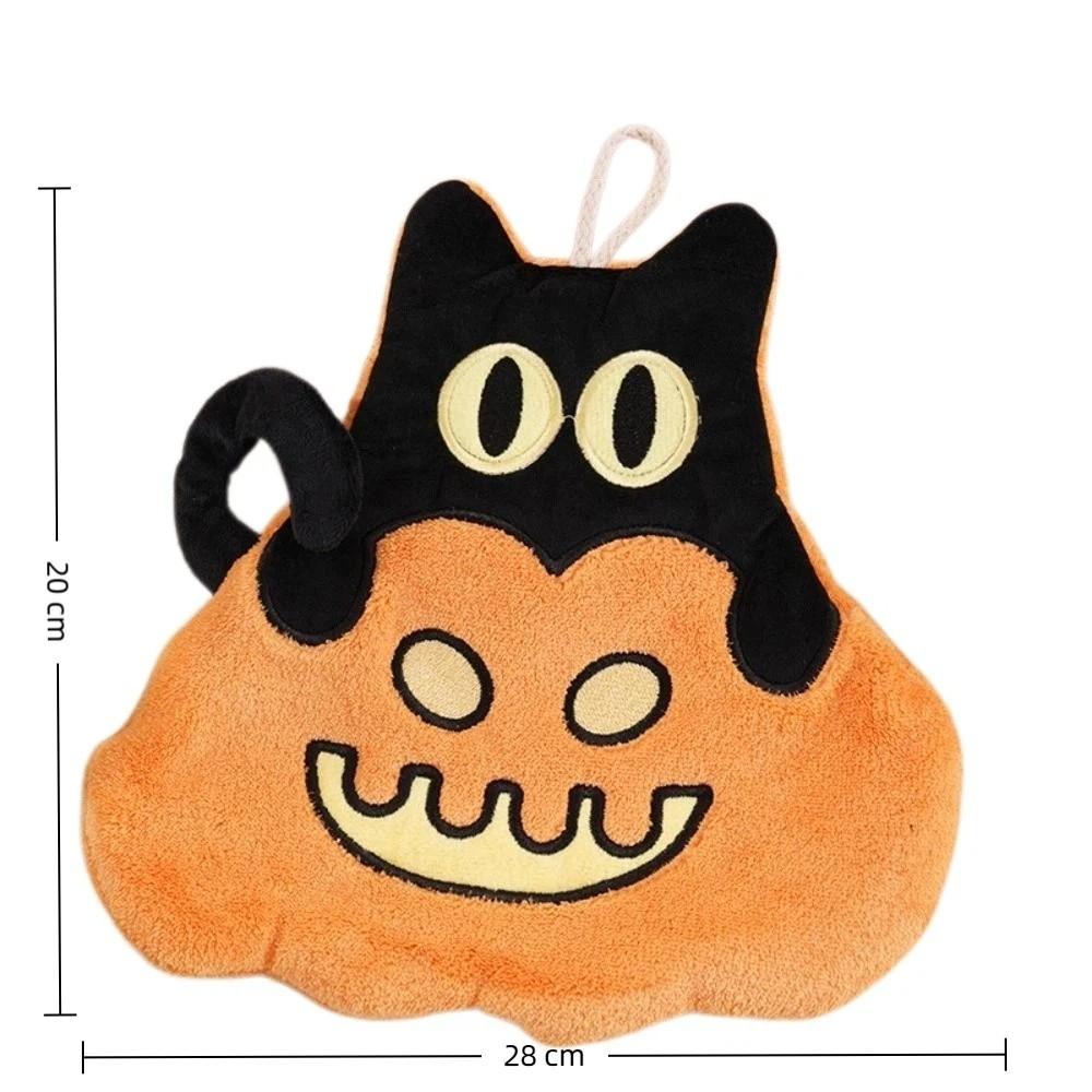 Soft Coral Fleece Halloween Pumpkin Hand Towel Hangable Kitchen Towels  Home Bathroom Use