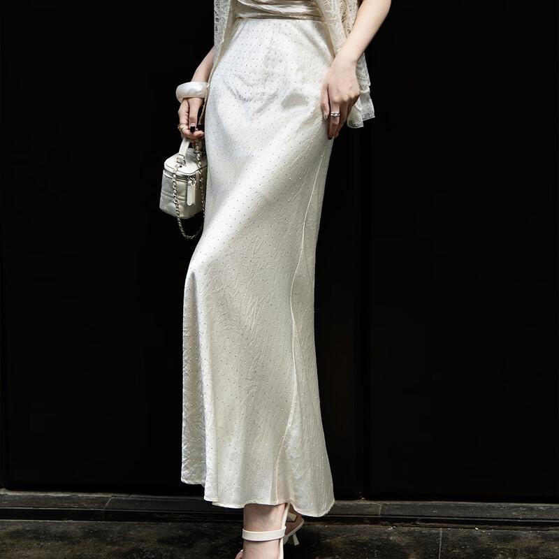 Lanseer 2026 Summer Elegant Acetate Rhinestone Mermaid Midi Skirt
