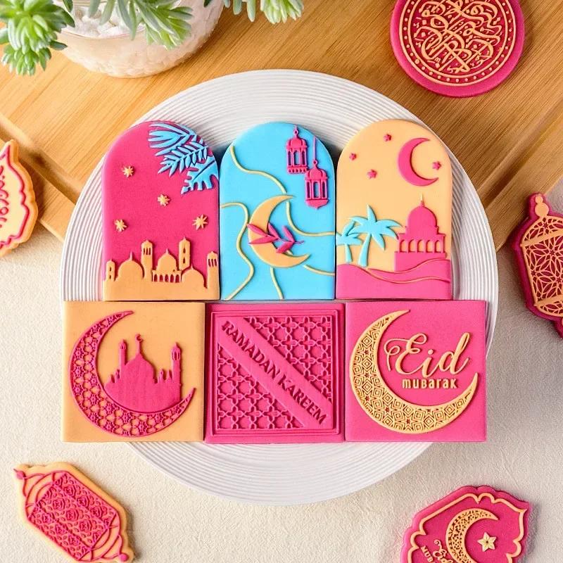EID Mubarak Fondant Cookie Cutter Stamp Acrylic Embossed Mold Moon Star Church Biscuit Cutter Ramadan Islamic Muslim Cake Decors