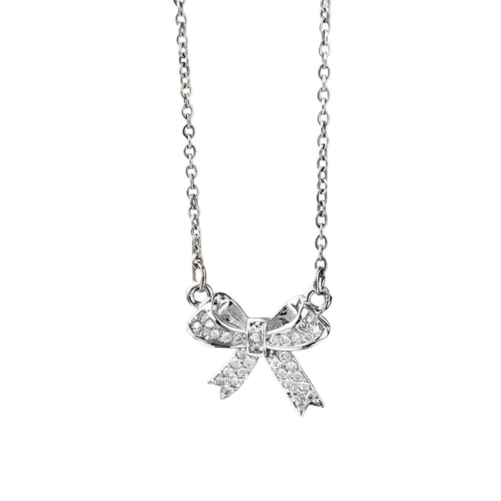 Bow Shape Clavicle Chain Full Diamond Bow Pendant Clavicle Necklace Women Jewelry