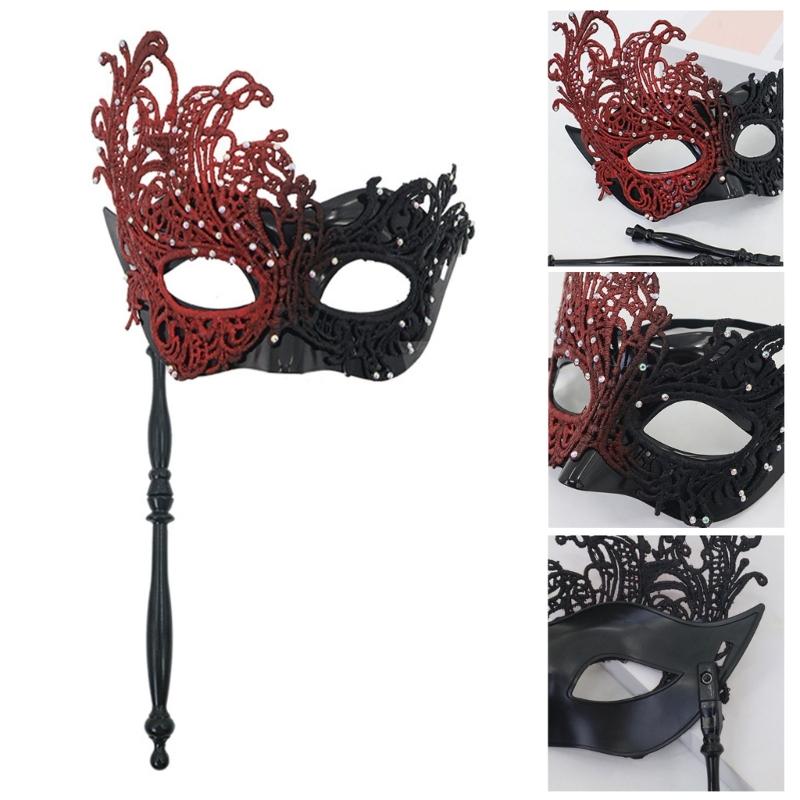 Masque de Mascarade pour Femmes avec Bâton Amovible Masque de Mardi Gras Masque de Fête Vénitien Accessoire de Costume Cosplay Halloween