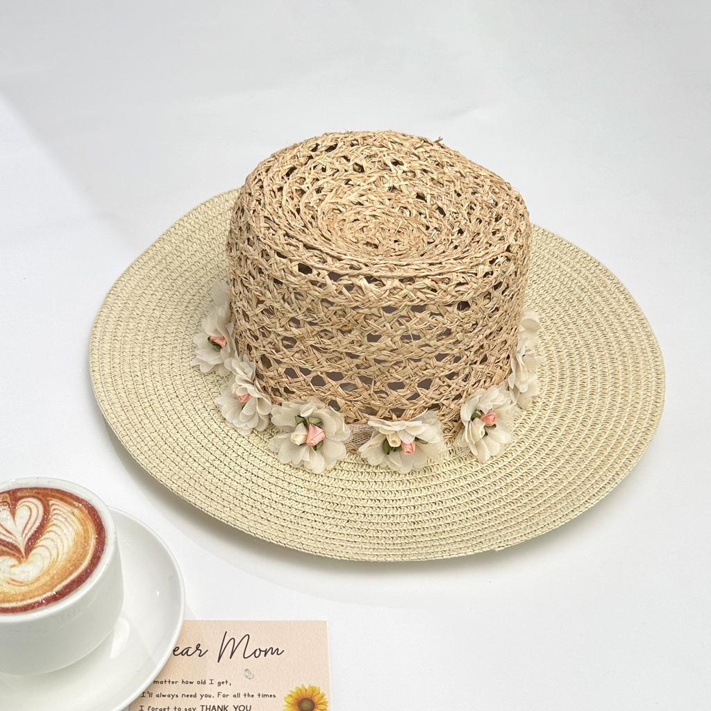 Summer big brim sun hat women's fashion ins seaside sun protection straw hat pastoral pearl face small sun hat