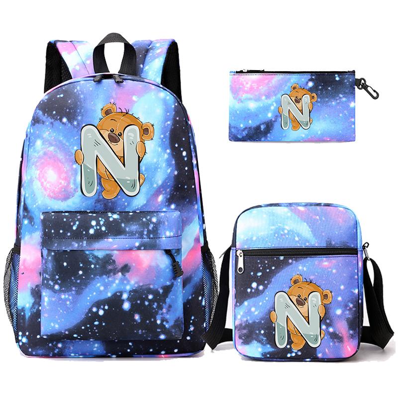 3 szt./zestaw Mały Miś 26 Liter Angielskich Plecak Powrót do Szkoły Plecak Chłopak Dziewczyna Kawaii Torba na Ramię Piórnik Torba Studencka