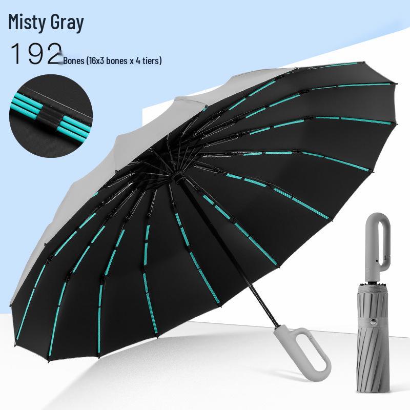 New 192-Rib Automatic Large Stormproof Dual-Use Umbrella for Business and Sun Protection
