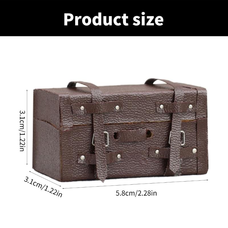 Portable Old Fashioned Wood Leather Luggage Models Small Dollhouses Furniture Accessories Coffee Colored Designs