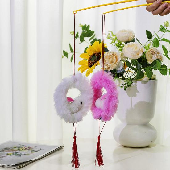 Chinese New Year Rabbit Lantern DIY Handheld Velvet Bunny Lantern for Mid-Autumn Spring Festival Decoration