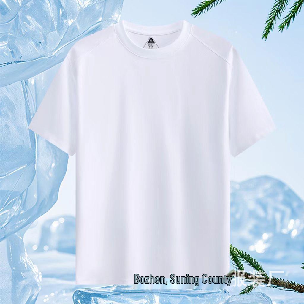 Liquid Ammonia Cotton Unisex Patchwork Casual T-shirt, Round Neck, Short Sleeve, Solid Color, Made from 50s Xinjiang Long Staple Cotton M