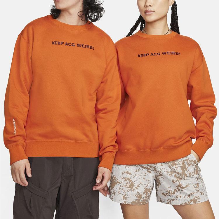 Nike Loose Fit Round Neck Long Sleeve T-Shirt With Letter Print Unisex Tops Orange FD9850-893