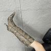 Fashion New Mixed Color Snake Patterned Side Zipper Knee High Boots Autumn Winter European American Fashion Pointed High-heel Long Boots