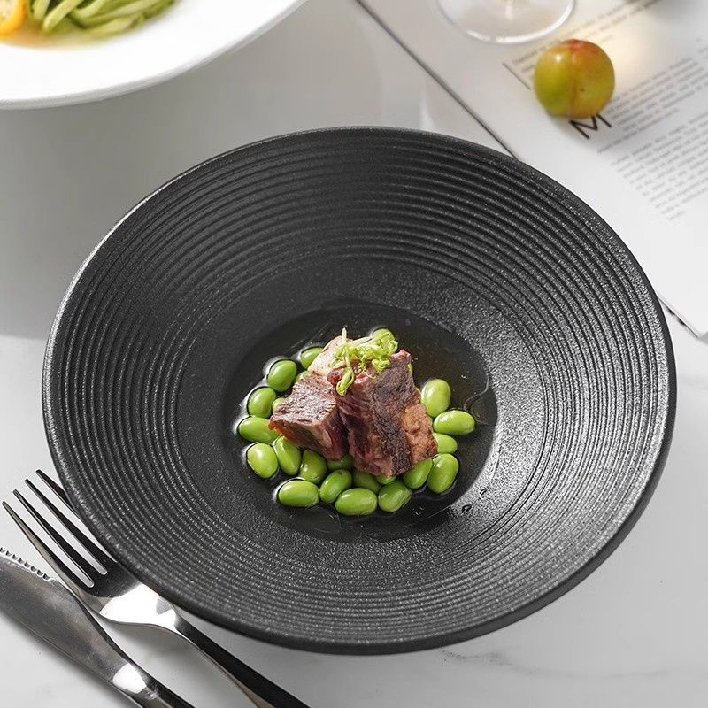 Japanese style bamboo hat noodle bowl salad household deep plate ceramic high-temperature underglaze color high-end tableware