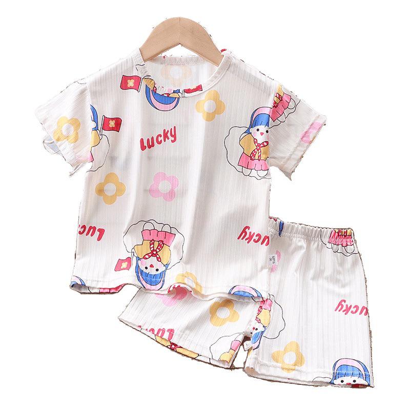 Kids' Ice Silk Short Sleeve Pajama Set - Thin, Airy Two-Piece for Boys & Girls