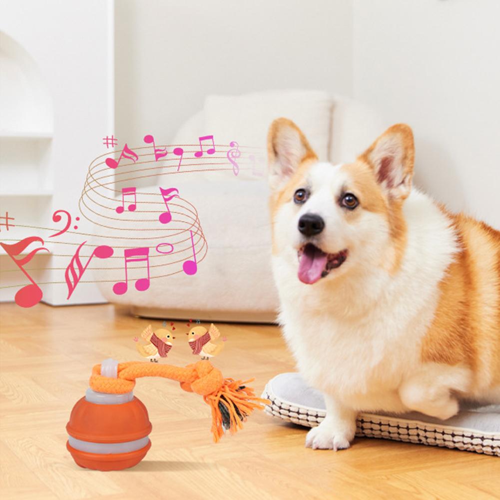 Interactive Dog Toys Smart Rolling Ball With Rope Motion Activated Automatic Moving Squeaky Dog Training Puppy Chew Toy Balls