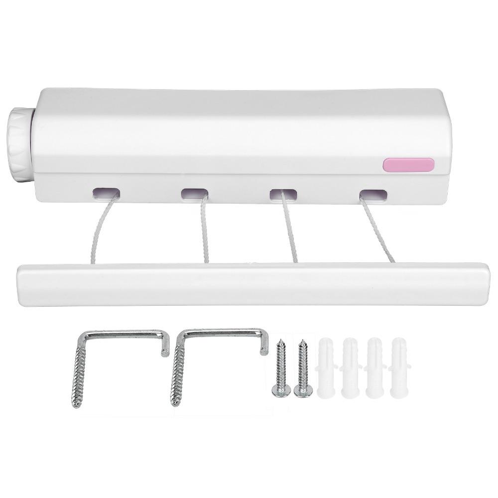Plastic Retractable Clothesline Punch Installation Space Saving Clothes Drying Rope White Durable Telescopic Drying Rack