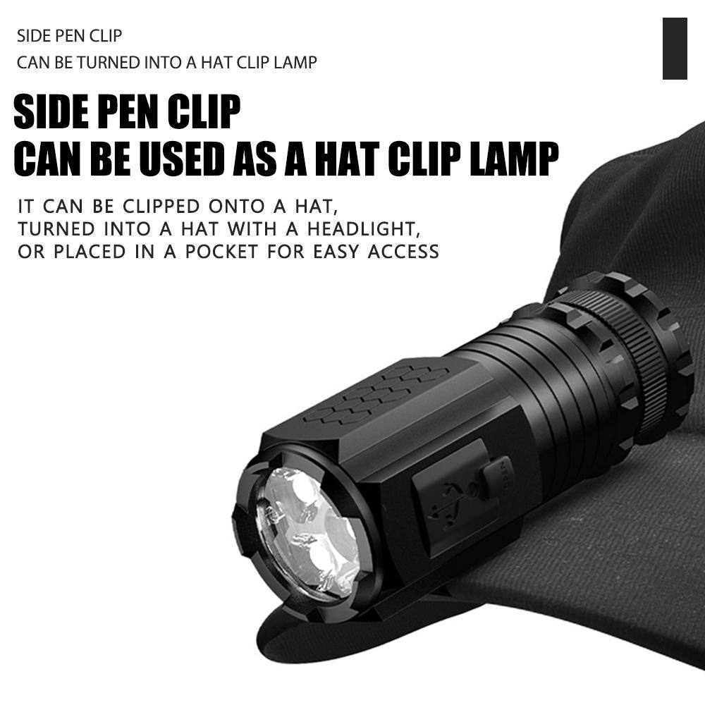Kraftig Mini EDC LED-lommelykt 2000LM Super Bright nøkkelringlys USB oppladbar lommelykt campinglykt med strømindikator