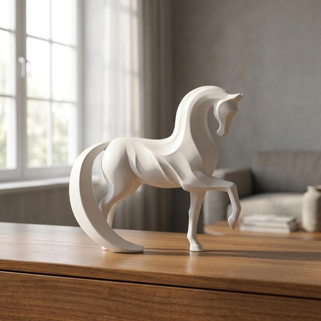 Carved Horse Statue, Animal Figurine, Modern Design, Office Decoration, Craft, Contemporary Art,