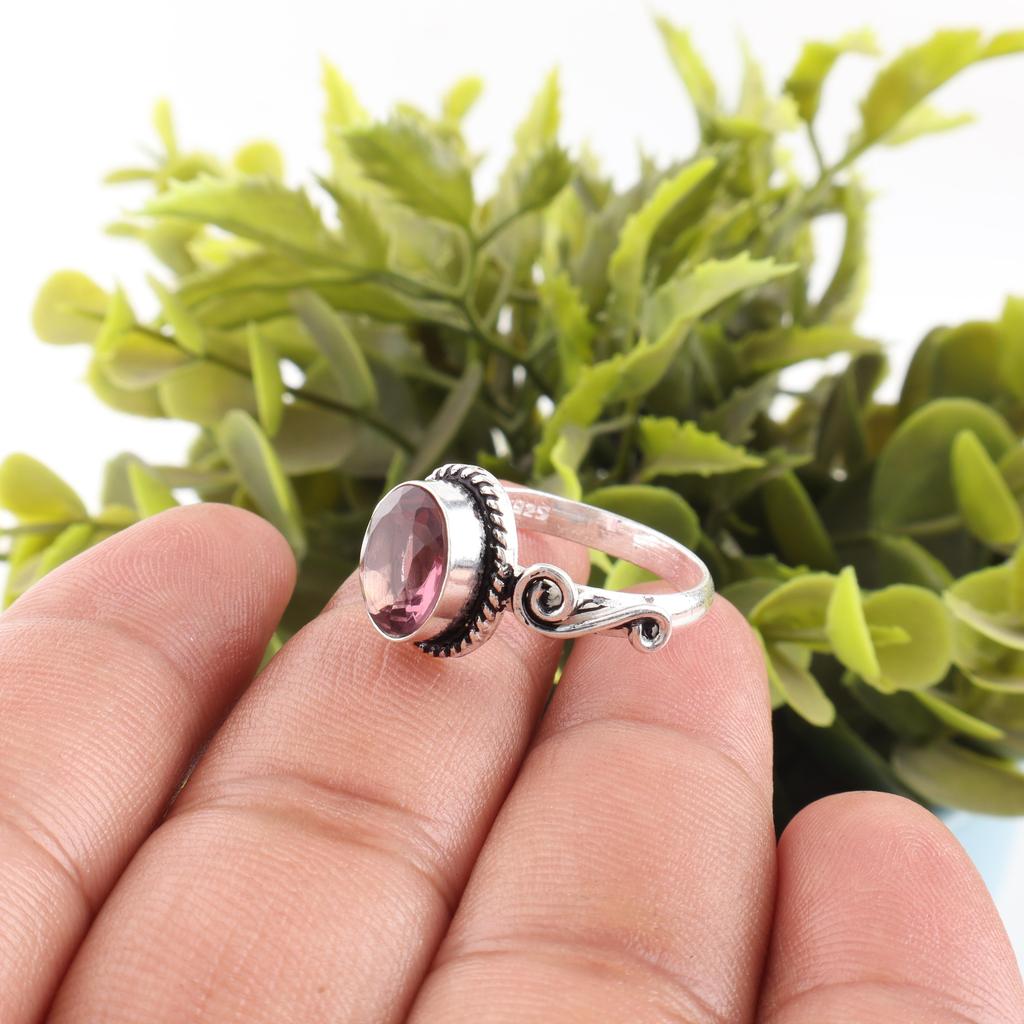 Rhodolith Edelsteinring, Handgefertigter Silberschmuck, 925 Sterlingsilberring, Spiritueller Silberring für Hochzeitsgeschenk