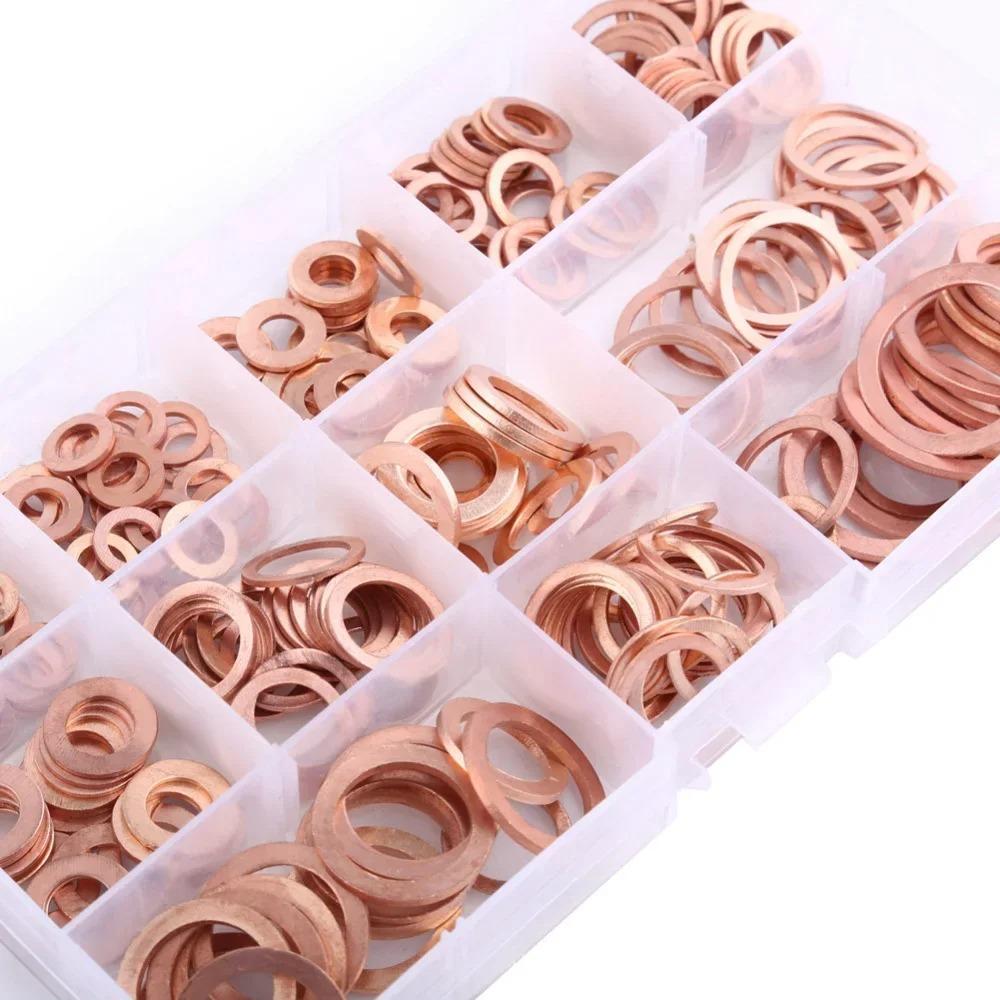 Juego de tuercas y pernos de junta de arandela de cobre, Kit surtido de sellos de anillo plano 50/100/200pcs tapones de sumidero