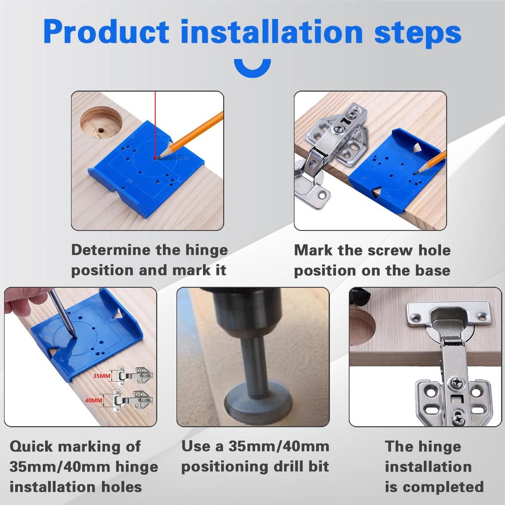 Cabinet Door Hinge Drilling Locator Jig Mounting Concealed Positioning Ruler Installation Tool for 35mm/40mm Cabinet Hinges