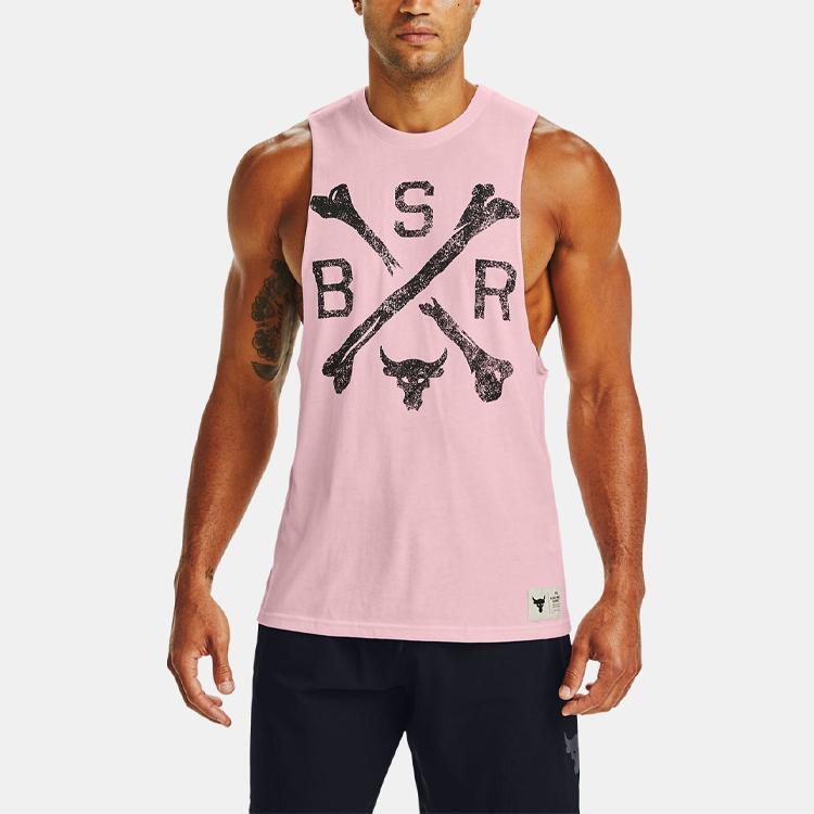 Under Armour Project Rock Johnson Letter Print Training Tank Top Men Tops Pink 1360741-643