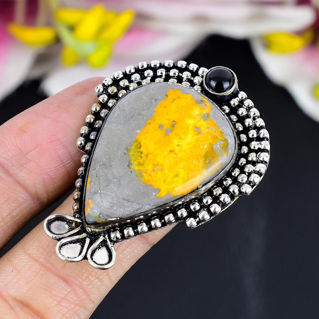 Bumble Bee Jasper, Onyx Gemstone 925 Sterling Silver Jewelry Ring Size 8 KG-1703