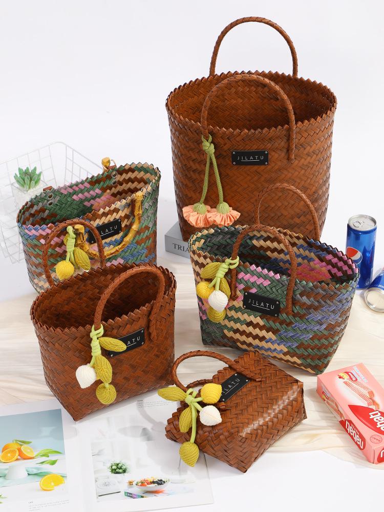2025 Hand-Woven Women's Basket Bag - Summer Beach Handbag
