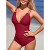 CHARMLEAKS Scalloped One Piece Swimsuit Women Ruched Tummy Control Bathing Suit Cut Out Monokini Swimwear